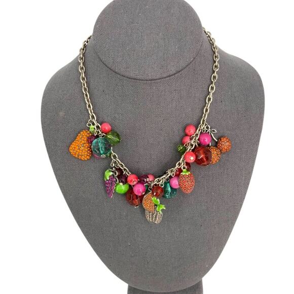 Vintage Signed Tropical Fruit Charm Glass Beaded Necklace - Picture 1 of 6